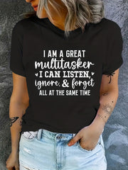 Letter Graphic Crew Neck T-shirt Short Sleeve Casual Sports Summer Top
