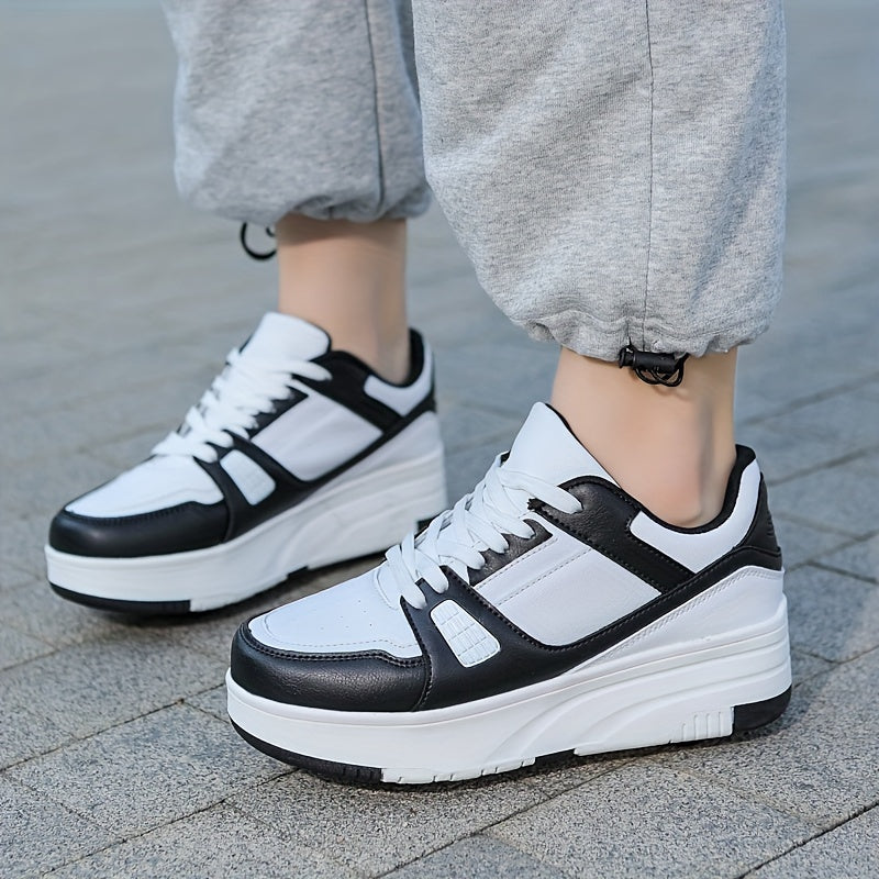 Boy's Roller Shoes Lace Up Detachable Wheels Skate Sneakers