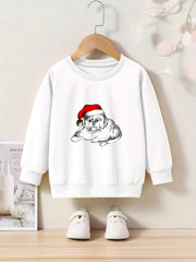 Christmas Dog Print Girls Pullover Sweatshirt Crew Neck Tops