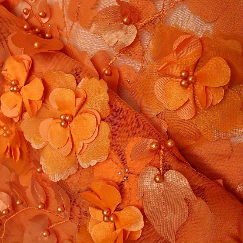 5Y Embroidered Dress Fabric DIY 3D Flower Mesh Tulle Fabric For Wedding Dress