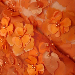 5Y Embroidered Dress Fabric DIY 3D Flower Mesh Tulle Fabric For Wedding Dress