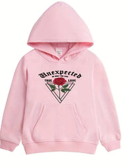 Girls' Rose Flower Hoodie Sweatshirt for Fall Spring