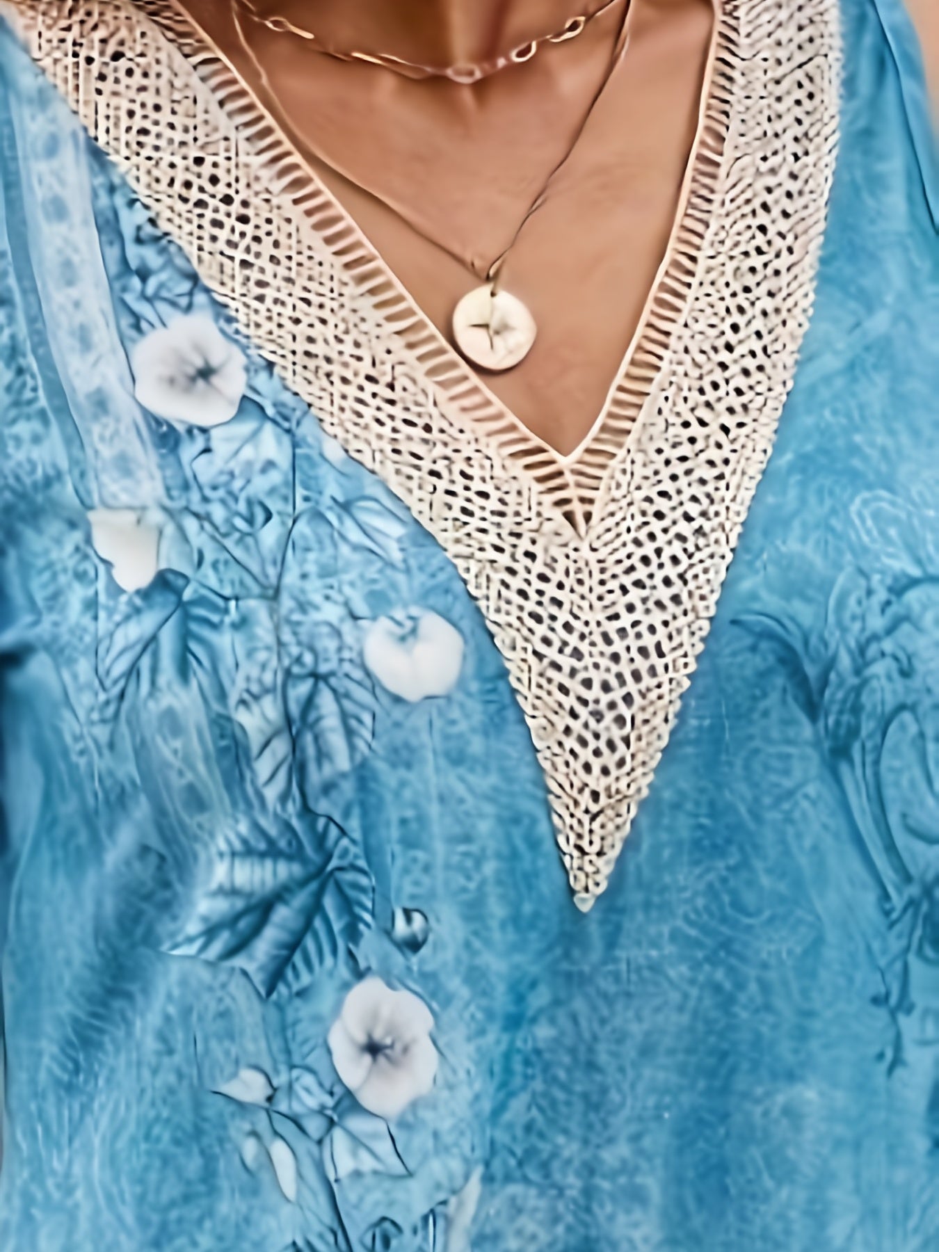 Floral Print Lace Panel Cold Shoulder Mini Dress
