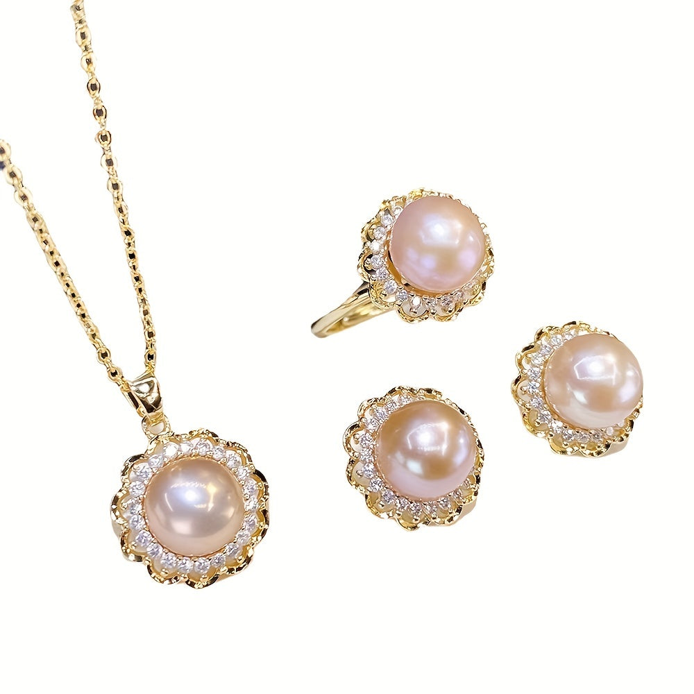 4pcs Girls Faux Pearl Faux Diamond Jewelry Set