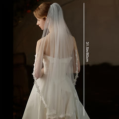Romantic Floral Embroidery Veil with Comb for Bride