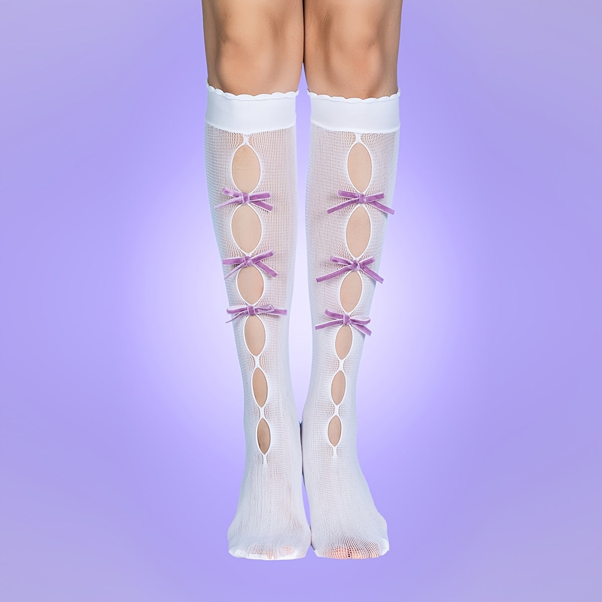 Hollow Bowknot Calf Socks for Women