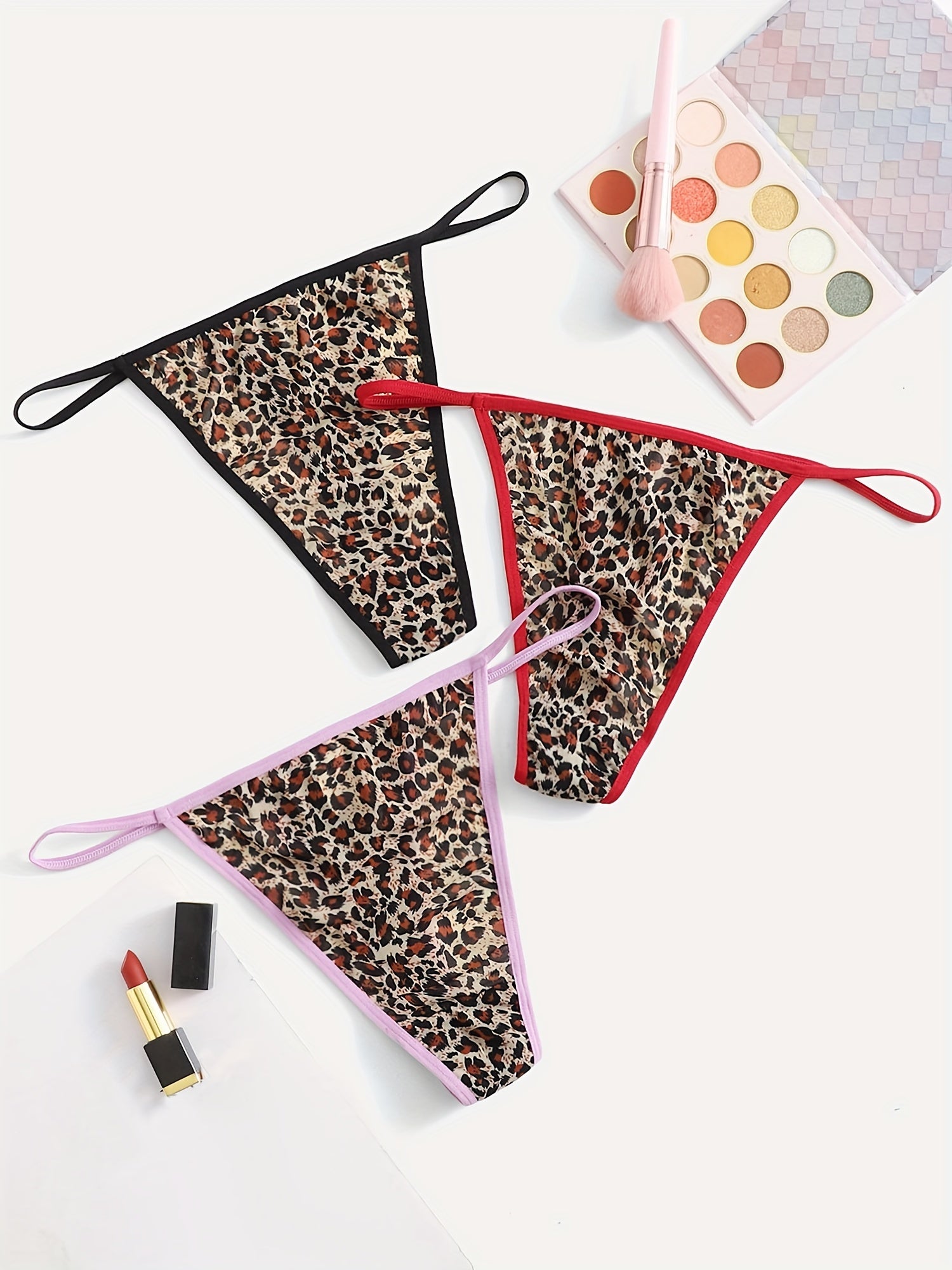 3 Pack Plus Size Leopard Print Lace Thongs High Stretch Sexy Panties