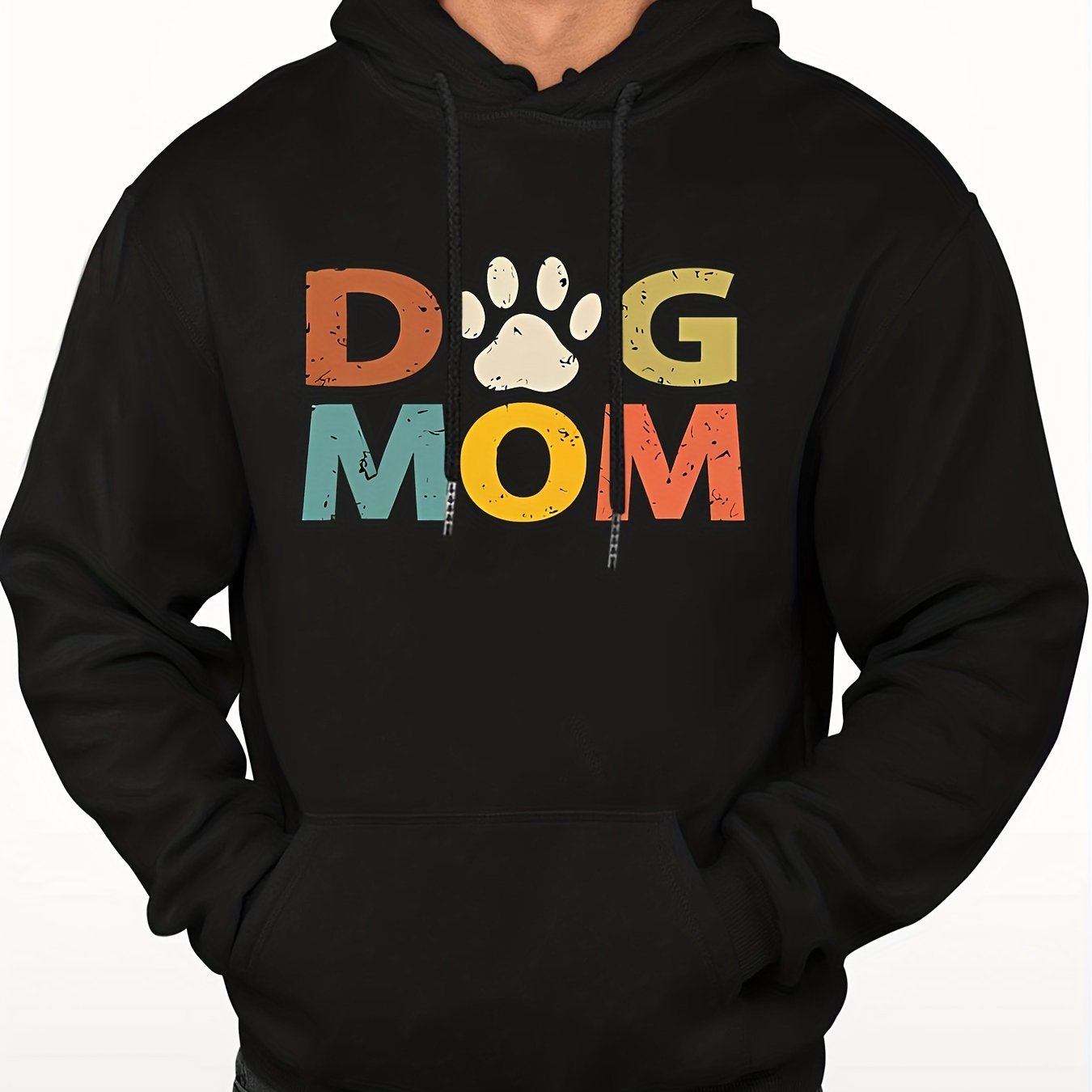 DOG MOM Print Hoodie Men's Graphic Pullover Hooded Sweatshirt