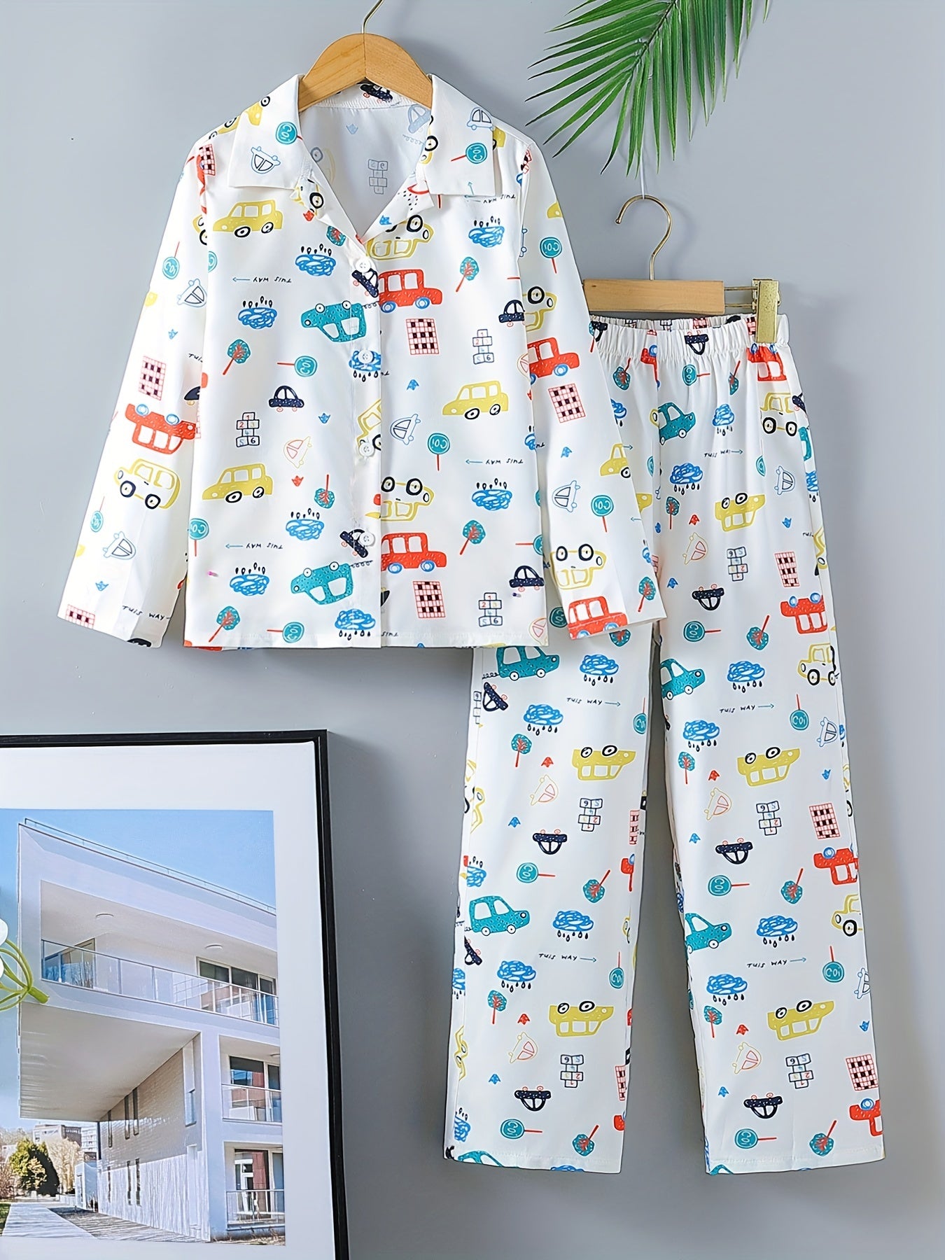 Boys 2pcs Pajamas Graffiti Car Cloud Print PJ Set