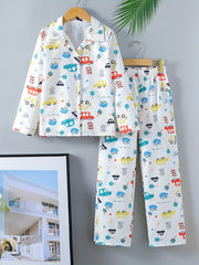 Boys 2pcs Pajamas Graffiti Car Cloud Print PJ Set