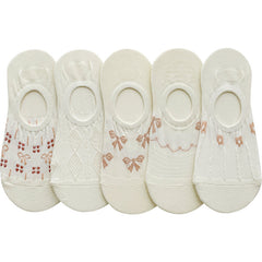 5 Pairs Floral Print Mesh Socks Ankle Stockings