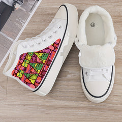 Abstract Print Plush Lined Thermal Chunky Canvas Sneakers