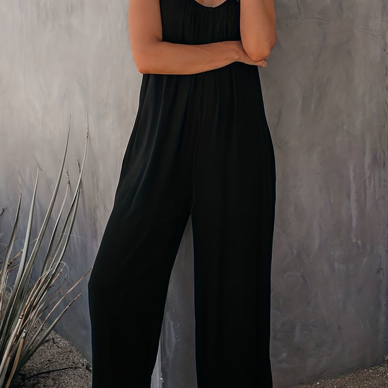 Boho Ruched Wide Leg Jumpsuit Sleeveless