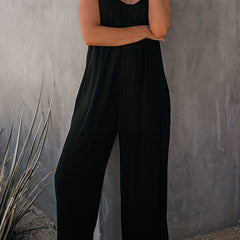 Boho Ruched Wide Leg Jumpsuit Sleeveless