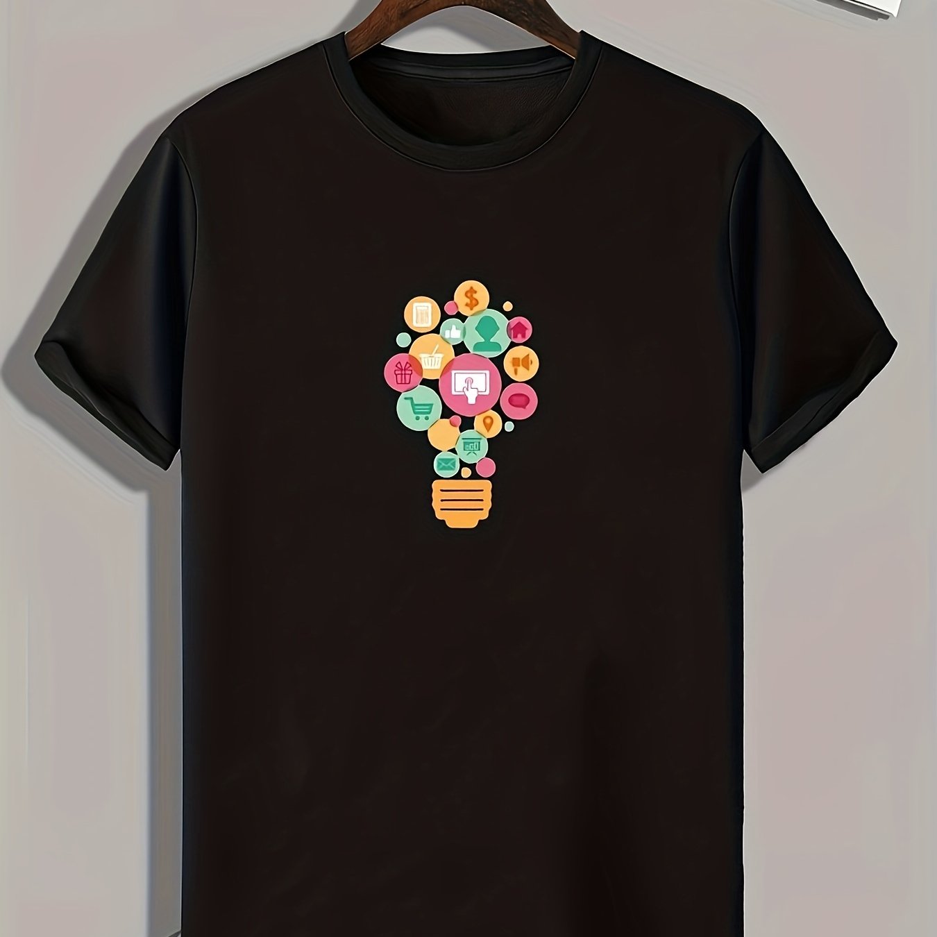 Bulb Pattern Print Men's Comfy Sports T shirt Graphic Tee
