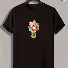 Bulb Pattern Print Men's Comfy Sports T shirt Graphic Tee
