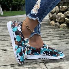Multicolor Print Low Top Flat Shoes Lightweight Breathable Casual Walking Shoe