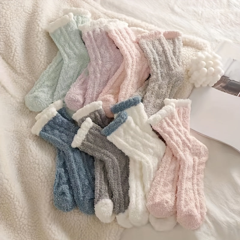8 Pairs Fuzzy Floor Socks Comfy & Warm Mid Tube Socks Women's