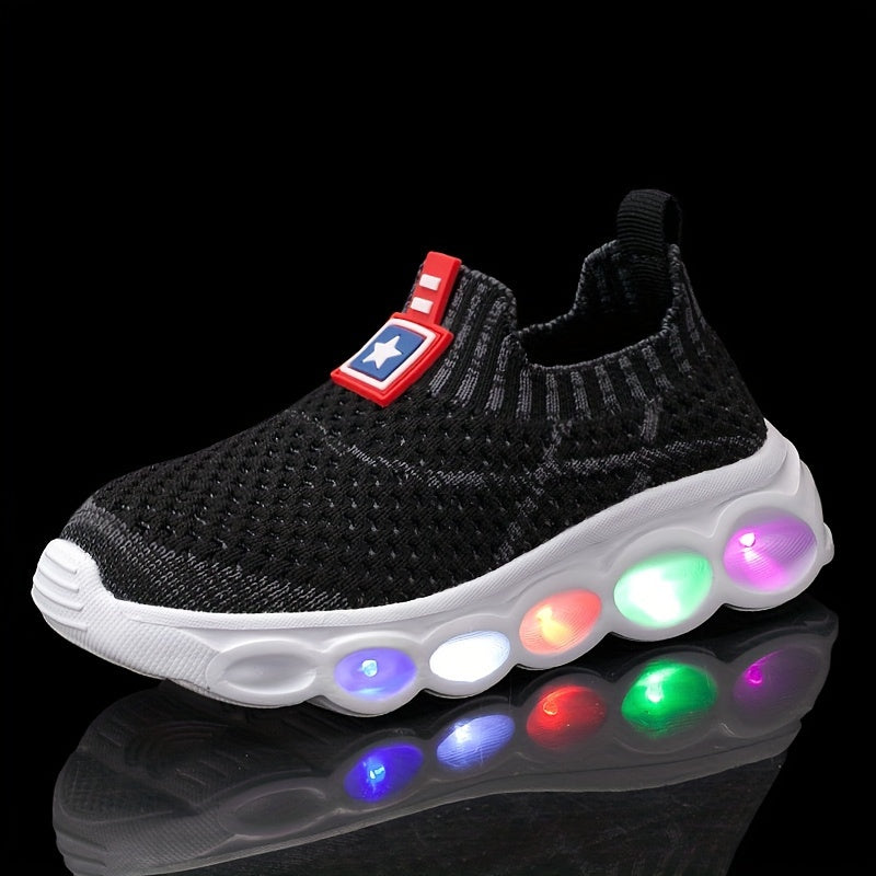 Boy's Woven Knit Slip On LED Light Up Sock Shoes