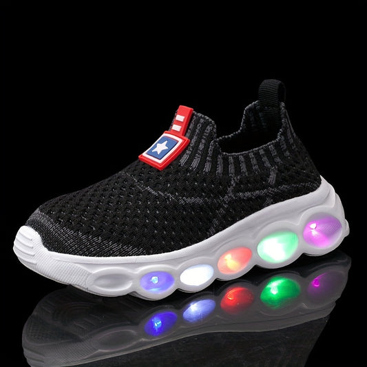 Boy's Woven Knit Slip On LED Light Up Sock Shoes