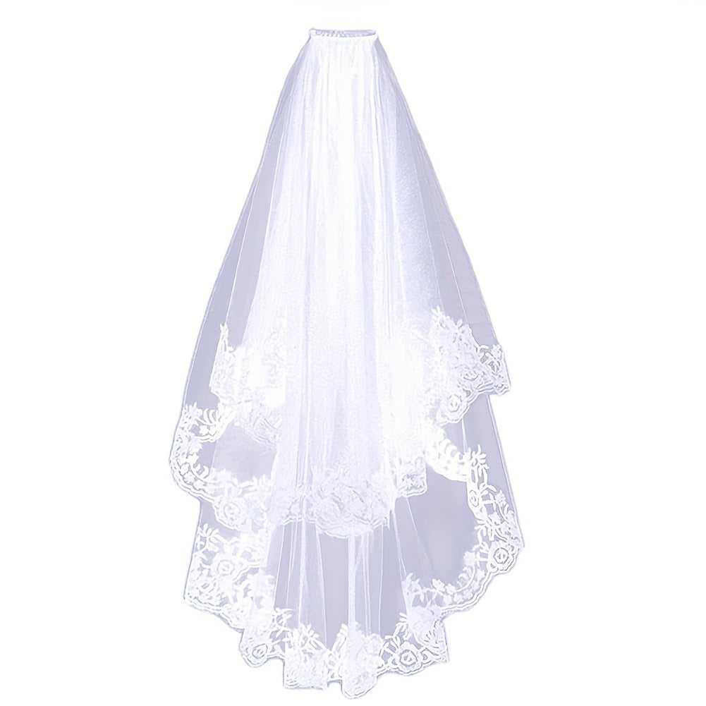 Wedding Veil With Comb Bride Costume Veil Layers Lace Edge Veil