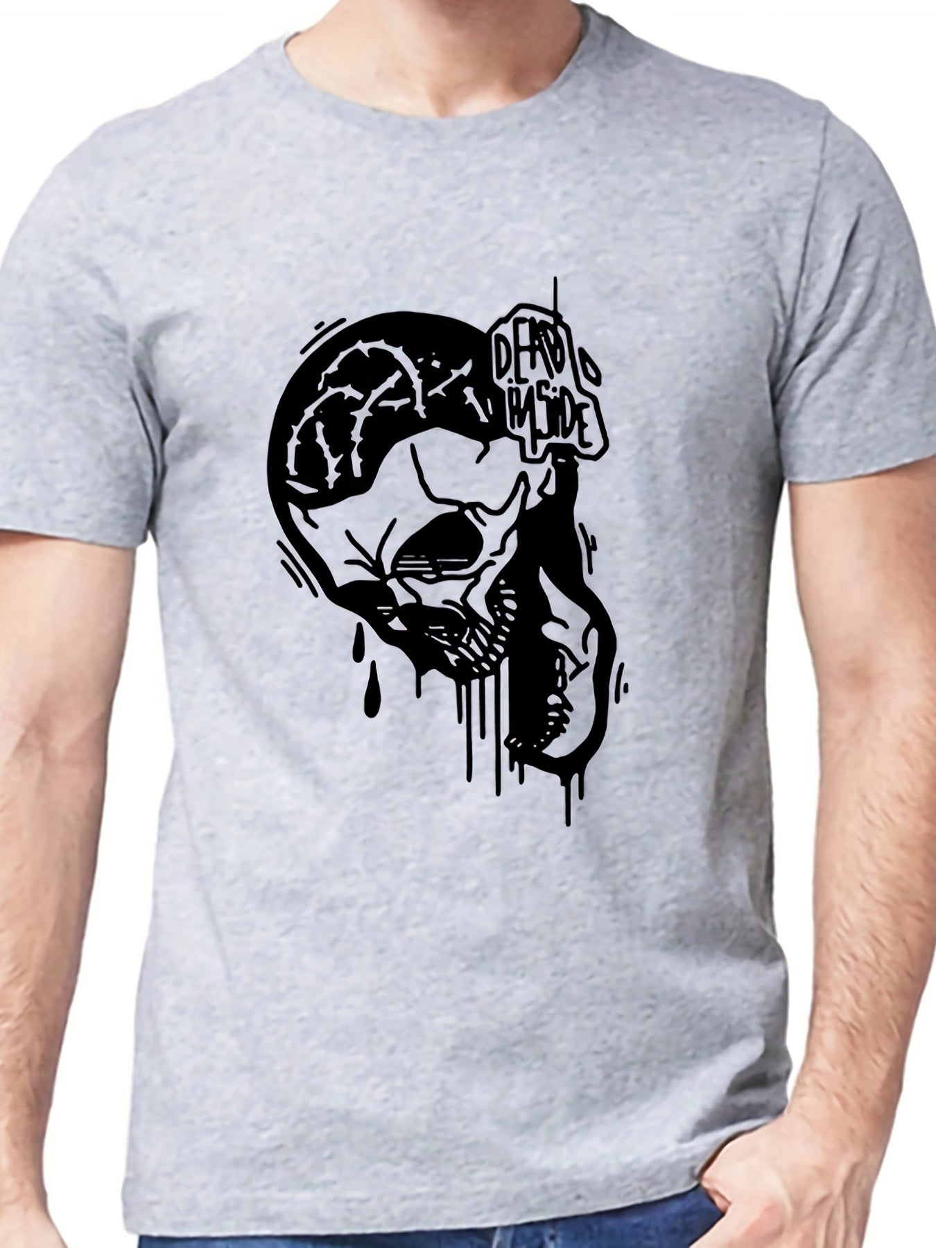 Men's Skull & Letter Print T shirt Casual Tee for Summer Outdoor