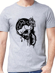 Men's Skull & Letter Print T shirt Casual Tee for Summer Outdoor