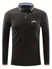 Men's Beard Print Long Sleeve Polo Shirt Casual Breathable Button Up Top