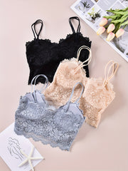 3pcs Lace Wireless Bras Scallop Trim Lingerie