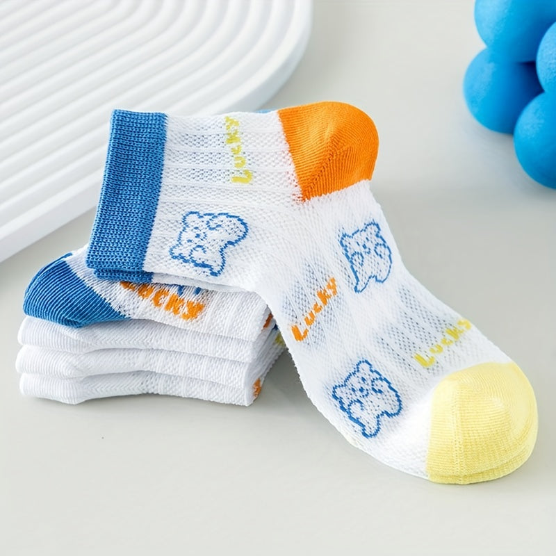 Kids Summer Breathable Cartoon Bear Socks (5 Pairs)