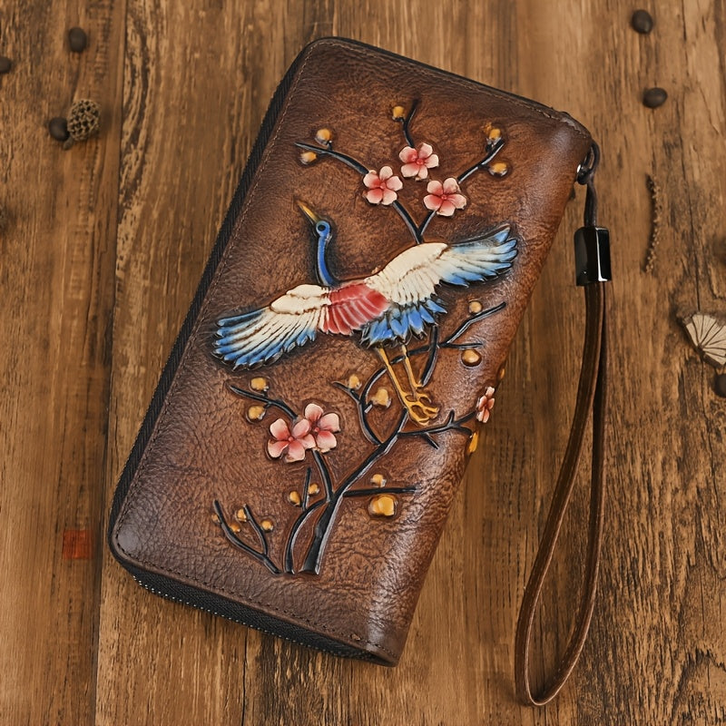 Vintage Style Leather Ladies' Wallet Large Capacity Phone Holder Zipper Closure