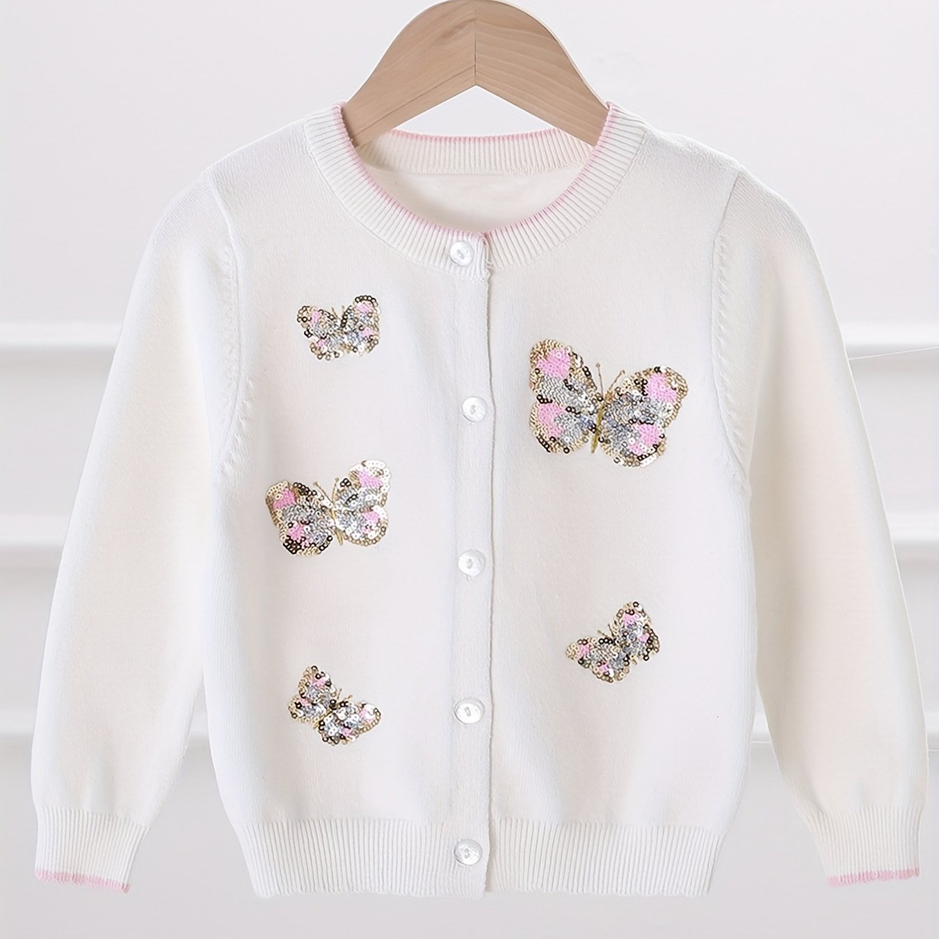 Girls' Sequin Butterfly Cardigan Sweater for Fall Winter