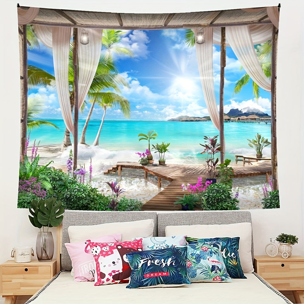 Seaside Window Scenery Tapestry Beach View Home Decor Dorm Room