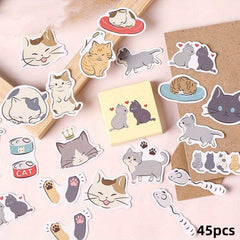 45pcs Cat Diary Album Decorative Sealing Stickers DIY Stickers