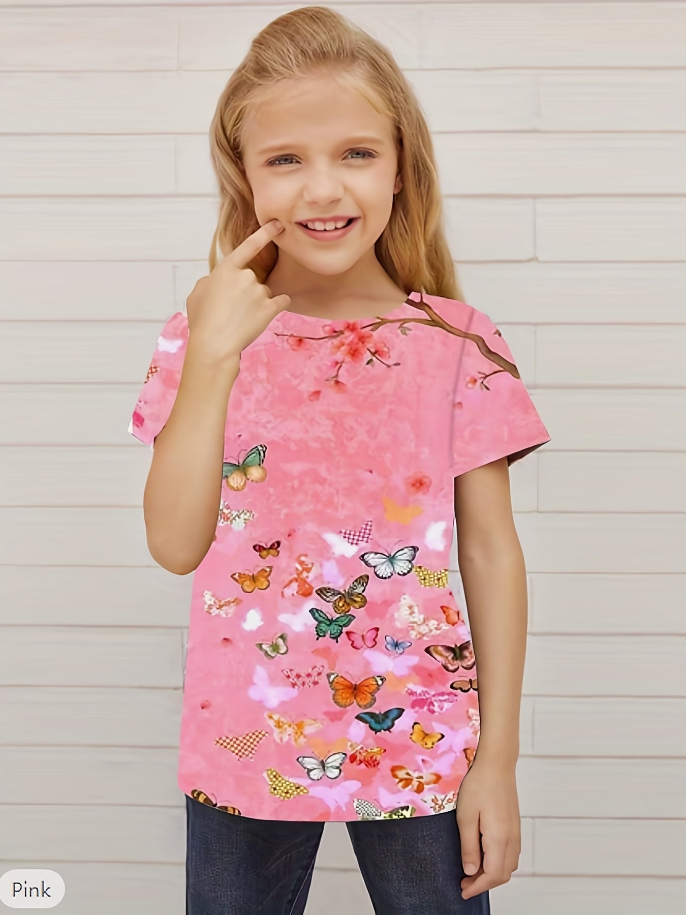 Girl's 3D Butterfly Graphic Active Tee
