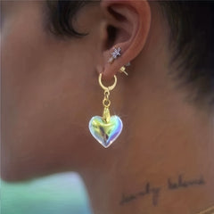 Colorful Heart Pendant Earrings Punk Style Ear Jewelry For Girls