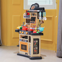 Deluxe Kids Kitchen Set Grey Pretend Cooking Center with Interactive Features