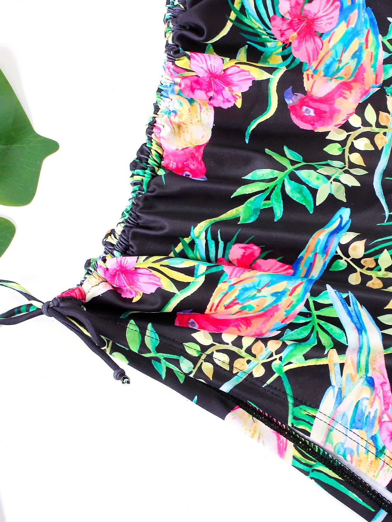Plus Tropical Print Bikini Set Molded Cup Bra & Lace Up Side Shorts 2 Piece