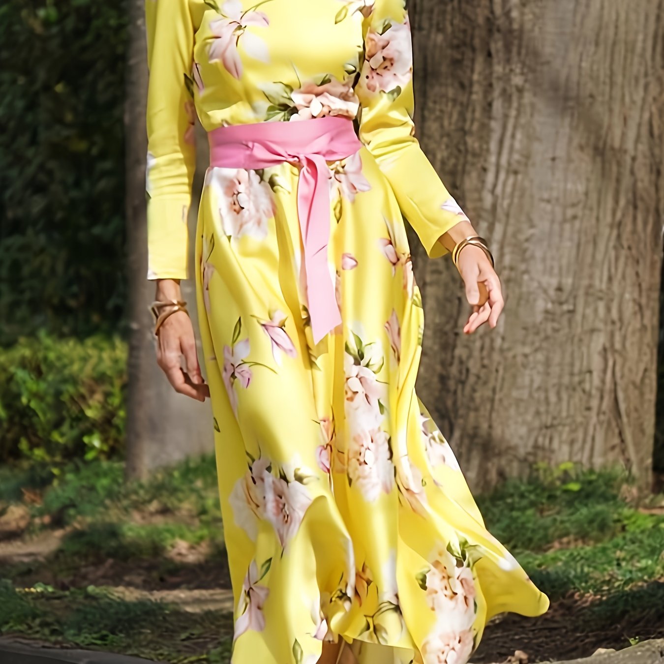 Women's Plus Floral Print Long Sleeve Casual Dress