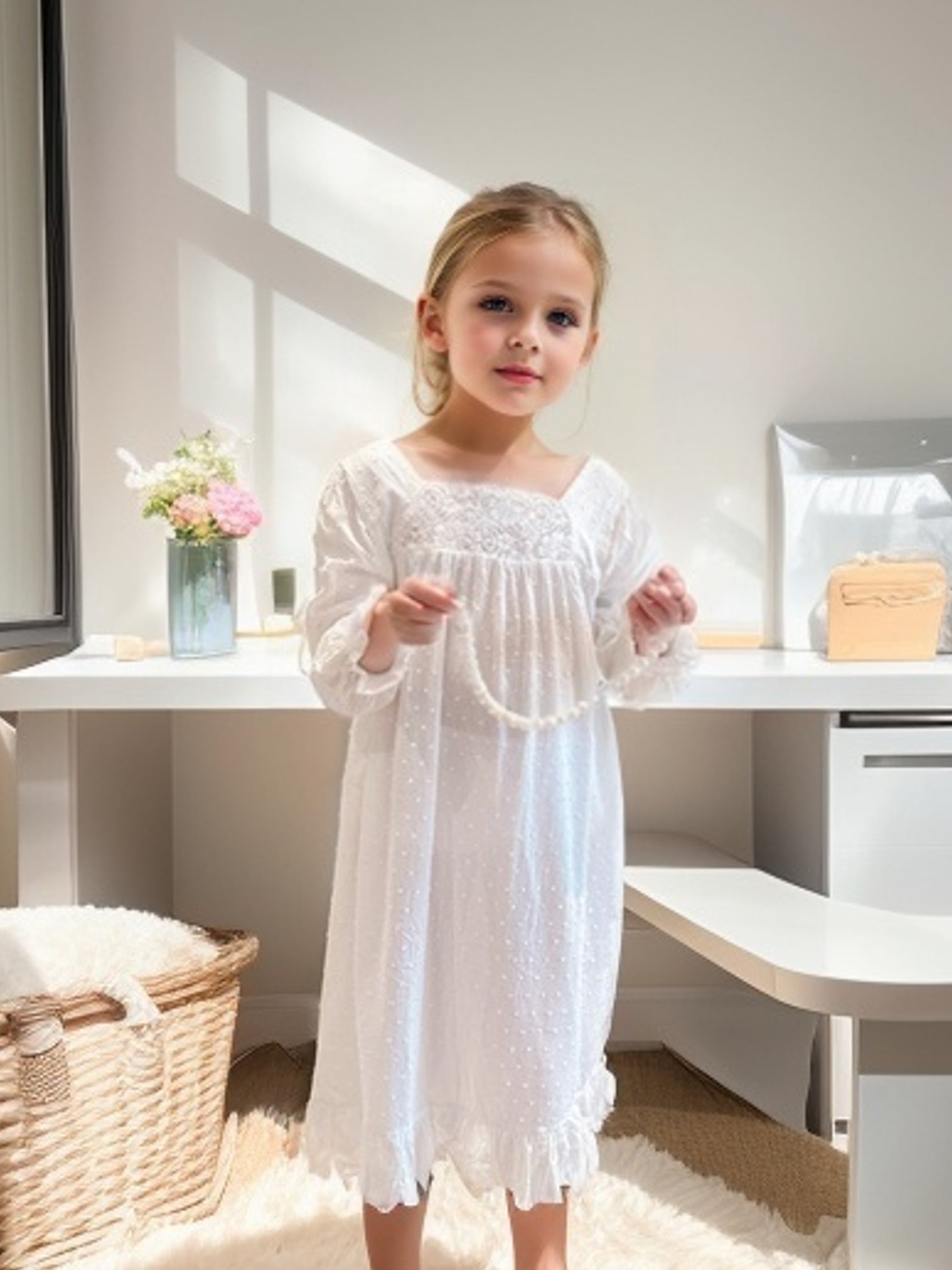 Girls Ruffle Trim Princess Dress Pajamas Kids Nightdress