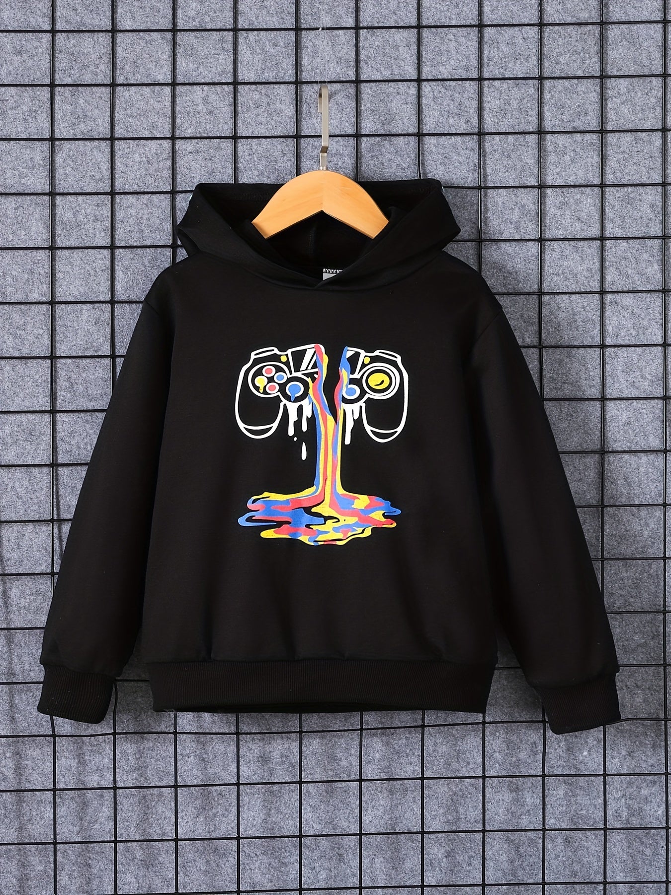 Boys Gamepad Print Hooded Sweatshirt for Spring Fall