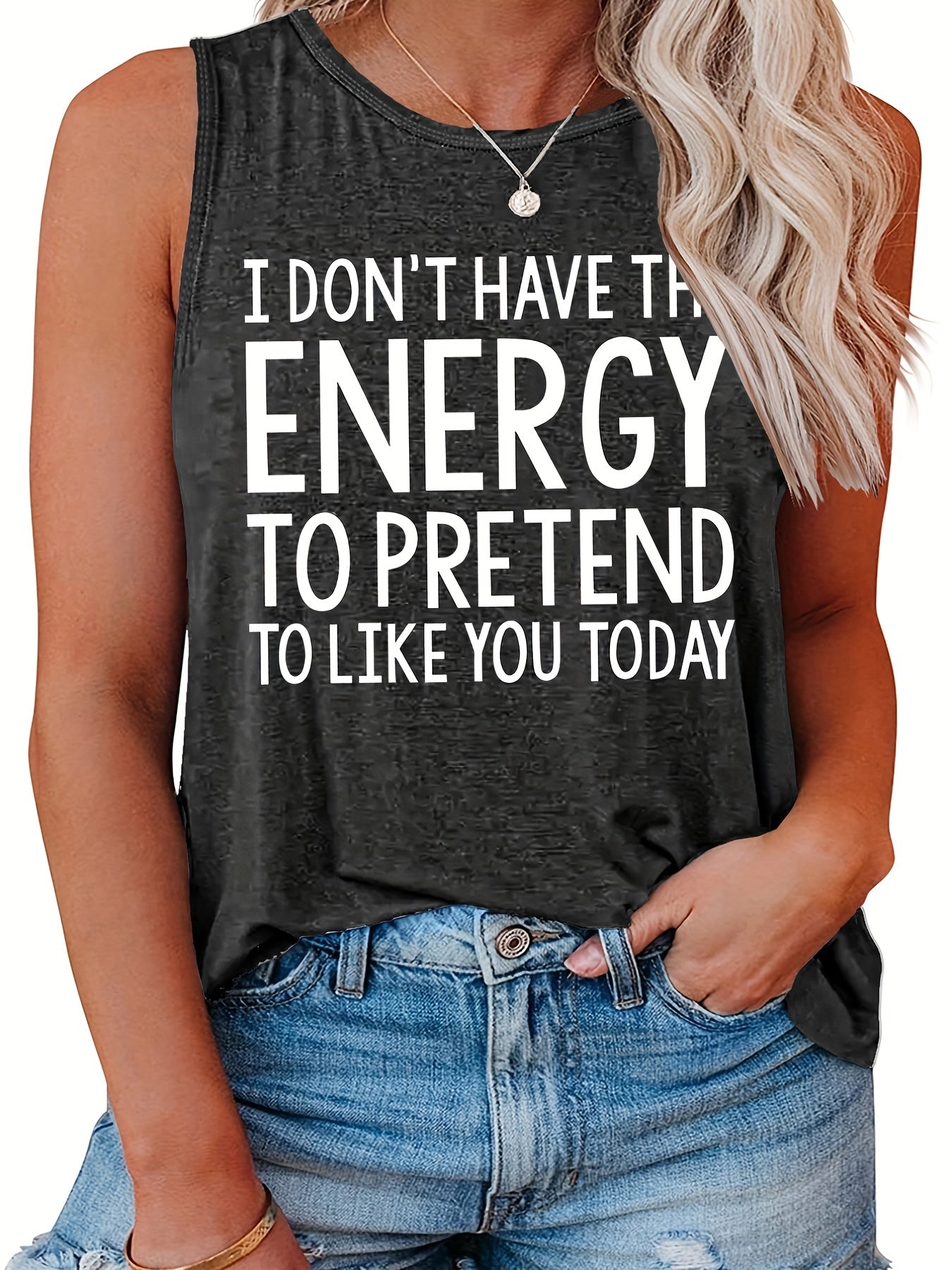 Letter Print Round Neck Tank Top