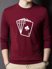 Poker Cards Print Crew Neck Pullover Sweater for Men