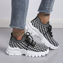 Women's Houndstooth Pattern Lace Athletic Sneakers Non slip Running Shoes