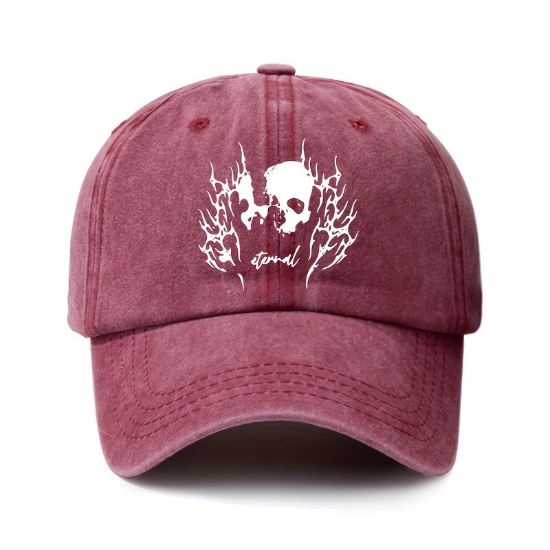 Skull Pattern Distressed Peaked Hat Adjustable Sunscreen Hat
