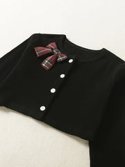 Girls Cotton Long Sleeve Top & Plaid Vest Dress Set