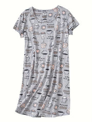 Starry Print Lounge Dress Short Sleeve Crew Neck Home Dress Women's Loungewear