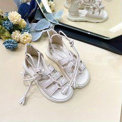 Kids Lace up Flat Sandals Girls Open Toe Non slip Zipper Sandals
