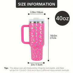 Leopard Print Stainless Steel Insulated Tumbler - 40oz Leakproof Car Cup