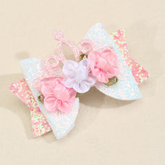 Pink Glitter Crown Bow Flowers Hair Clips for Baby Girls